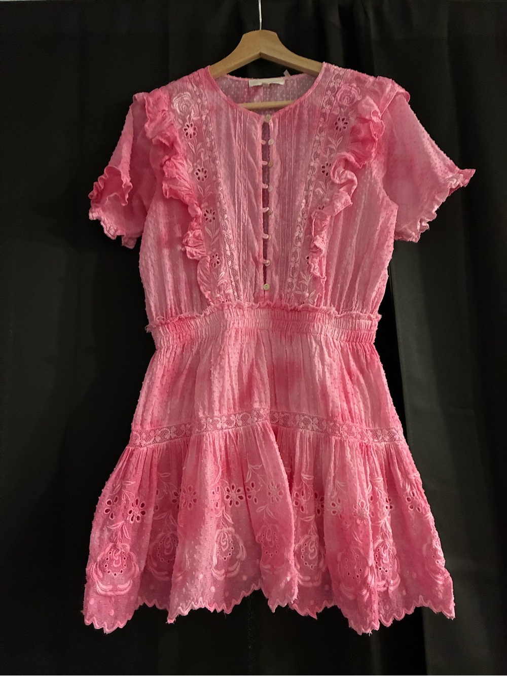 LoveShackFancy Pink Eyelet Ruffle Mini Dress